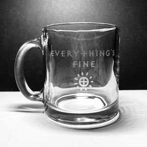 NOT FOR SALE. Etched glass mugs. New. Handcrafted, artisan